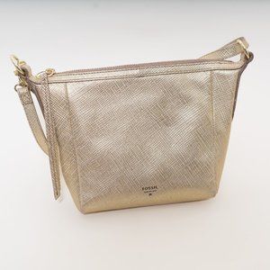 Fossil Sydney Metallic Gold Leather Crossbody Handbag